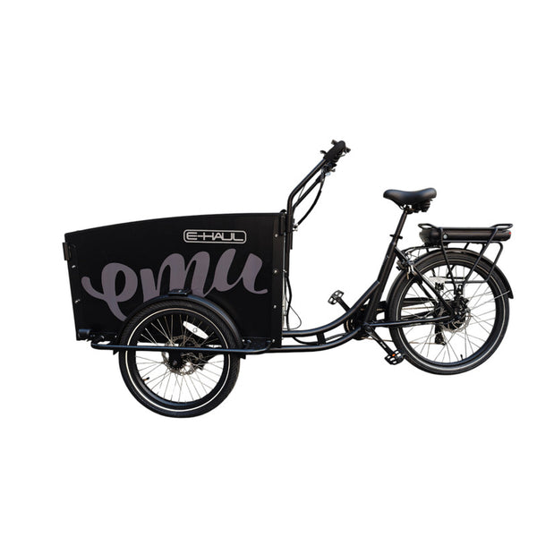 EMU E-Haul Cargo Electric Trike with Box & Cushion – Black - Pedal & Chain
