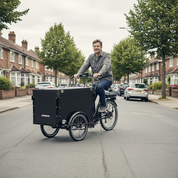 AmcargoBikes Workman 2 lifestyle image with correct bike