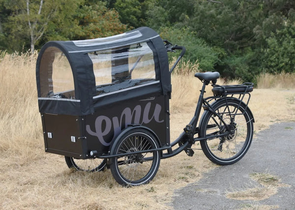 EMU E-Haul Cargo Electric Trike with Box & Cushion – Black - Pedal & Chain